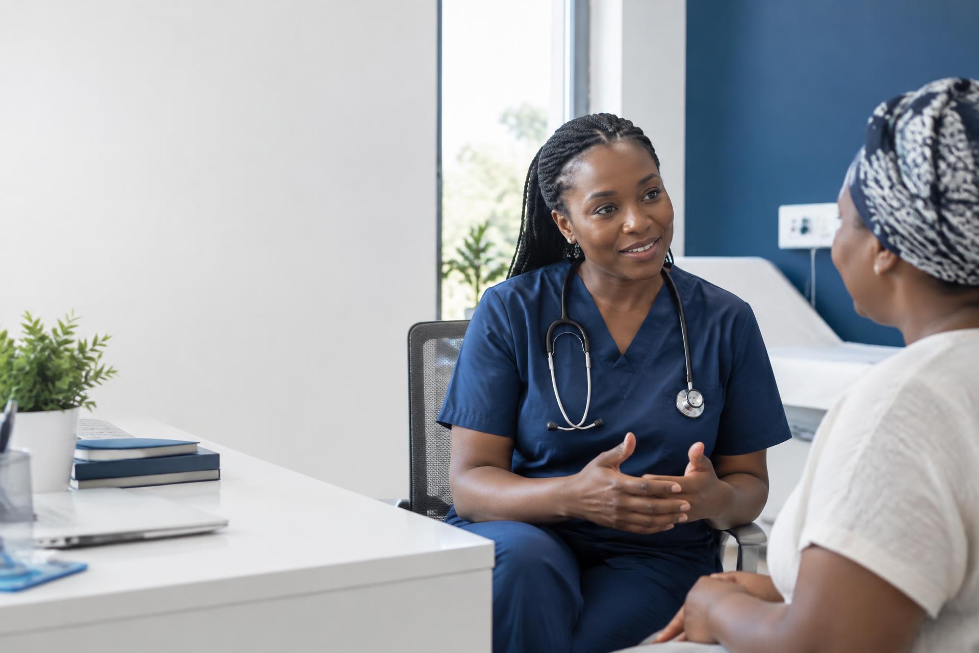 Clinician speaking with a patient at Jozion Healthcare